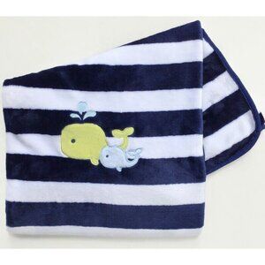 Circo Whale Blanket Blue White Stripe Plush Nautical 42x32